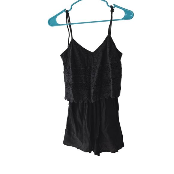 Topshop Black Lace Ruffle Top Romper Size 4 - Picture 1 of 5